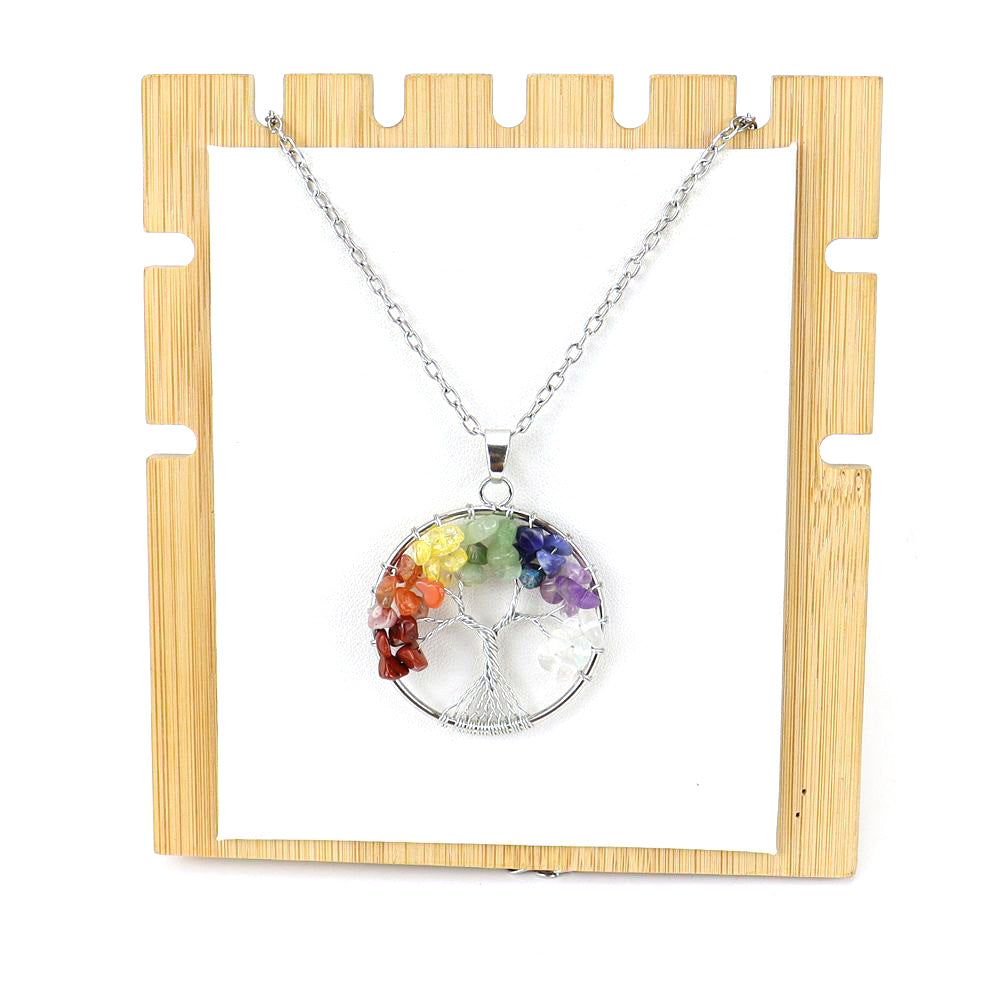 Wholesale Silver Hand-wound Colorful Crystal Gravel Tree of Life Necklace